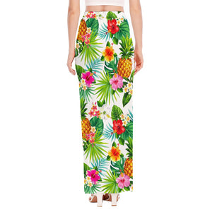 Tropical Aloha Pineapple Pattern Print High Slit Maxi Skirt