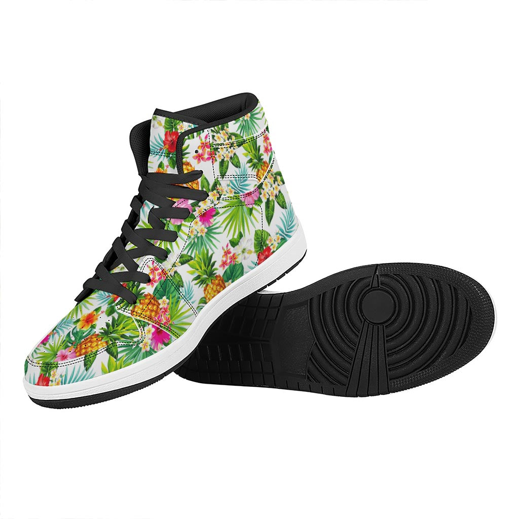 Tropical Aloha Pineapple Pattern Print High Top Leather Sneakers