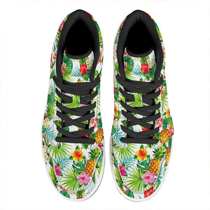 Tropical Aloha Pineapple Pattern Print High Top Leather Sneakers