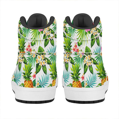 Tropical Aloha Pineapple Pattern Print High Top Leather Sneakers