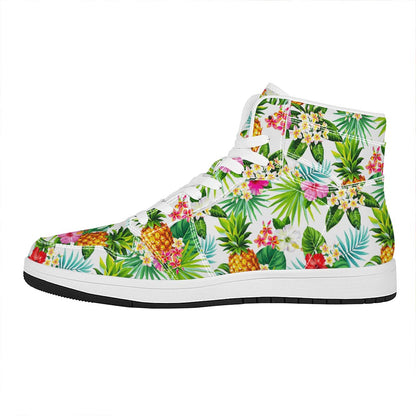 Tropical Aloha Pineapple Pattern Print High Top Leather Sneakers