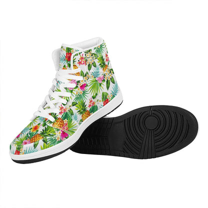 Tropical Aloha Pineapple Pattern Print High Top Leather Sneakers