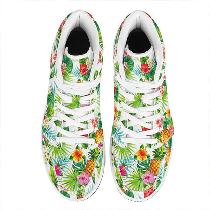 Tropical Aloha Pineapple Pattern Print High Top Leather Sneakers