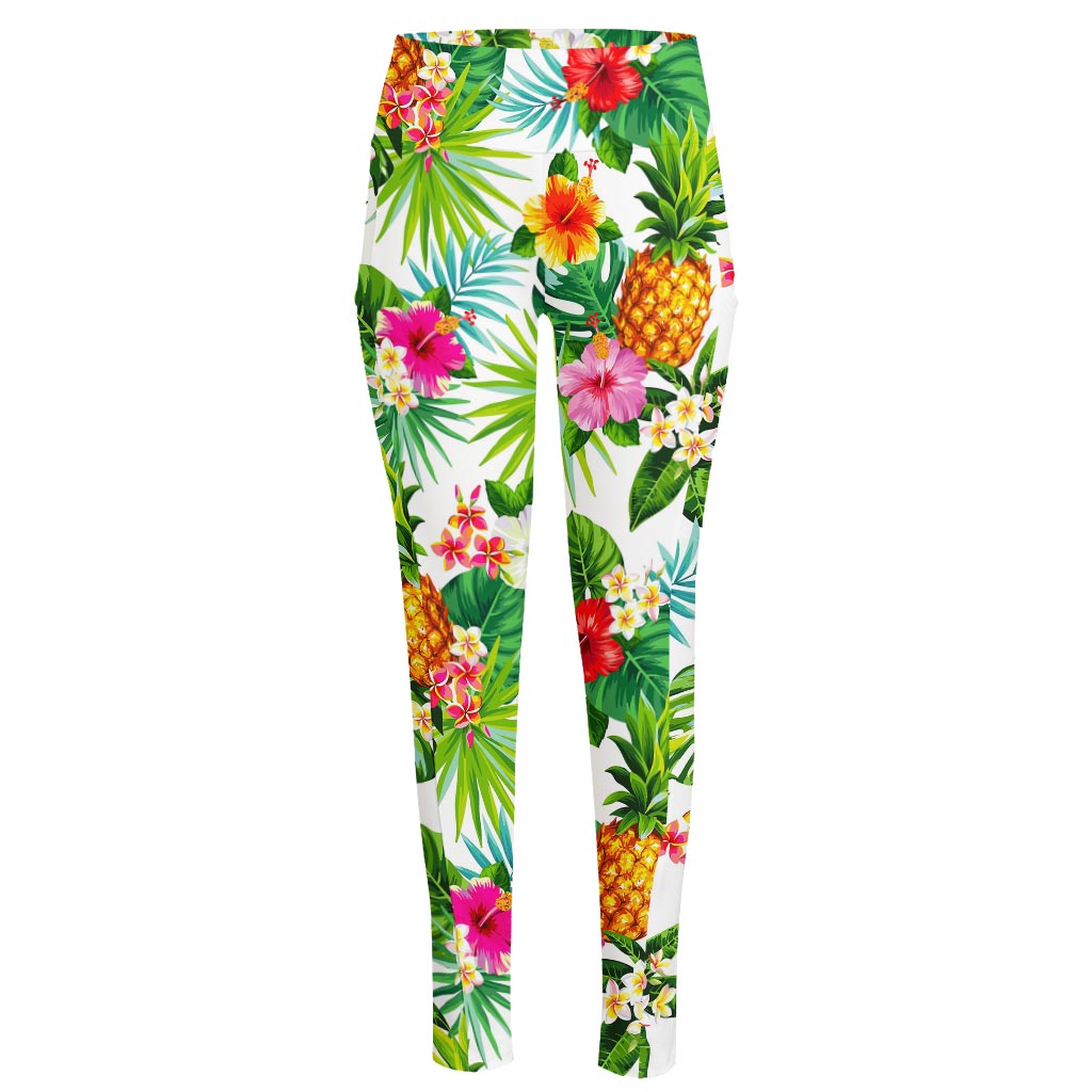 Tropical Aloha Pineapple Pattern Print High-Waisted Pocket Leggings