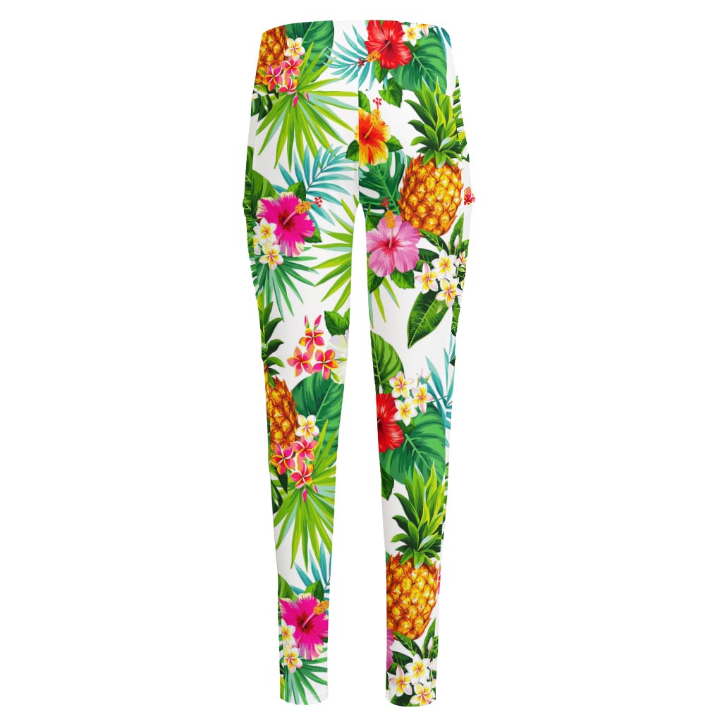 Tropical Aloha Pineapple Pattern Print High-Waisted Pocket Leggings