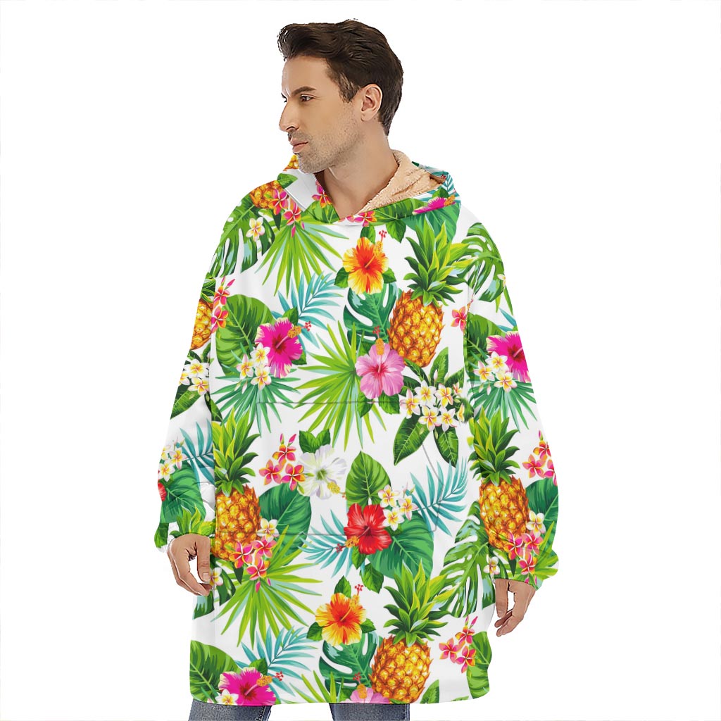 Tropical Aloha Pineapple Pattern Print Hoodie Blanket
