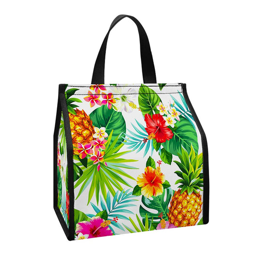 Tropical Aloha Pineapple Pattern Print Insulated Lunch Tote