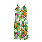 Tropical Aloha Pineapple Pattern Print Jersey Midi Cami Dress
