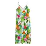 Tropical Aloha Pineapple Pattern Print Jersey Midi Cami Dress