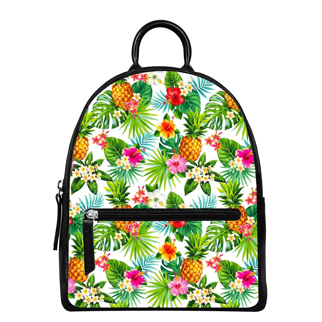 Tropical Aloha Pineapple Pattern Print Leather Backpack