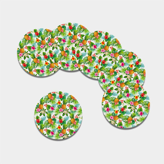 Tropical Aloha Pineapple Pattern Print Leather Coaster Set