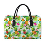 Tropical Aloha Pineapple Pattern Print Leather Duffle Bag