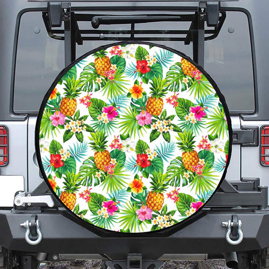 Tropical Aloha Pineapple Pattern Print Leather Spare Tire Cover