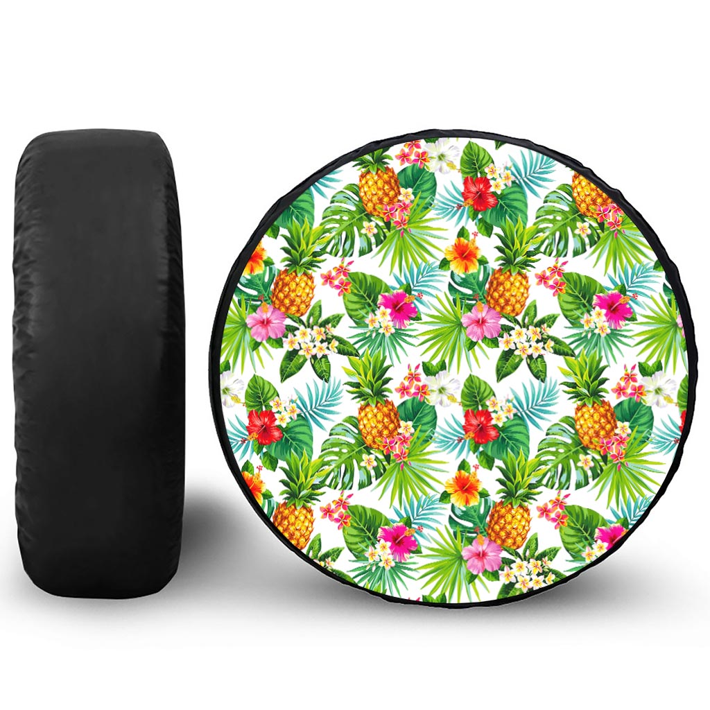Tropical Aloha Pineapple Pattern Print Leather Spare Tire Cover