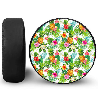 Tropical Aloha Pineapple Pattern Print Leather Spare Tire Cover