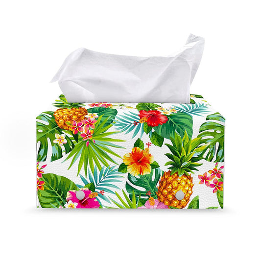 Tropical Aloha Pineapple Pattern Print Leather Tissue Box Cover