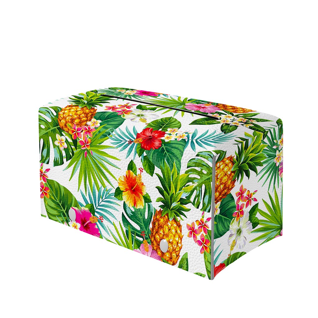 Tropical Aloha Pineapple Pattern Print Leather Tissue Box Cover
