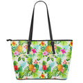 Tropical Aloha Pineapple Pattern Print Leather Tote Bag With Zipper
