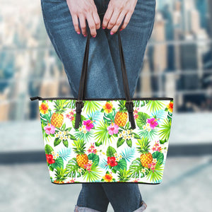 Tropical Aloha Pineapple Pattern Print Leather Tote Bag