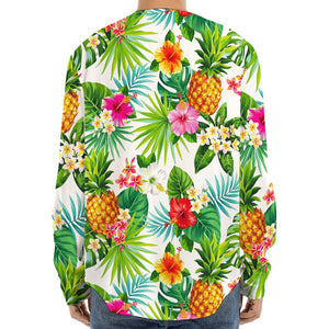 Tropical Aloha Pineapple Pattern Print Long Sleeve Baseball Jersey