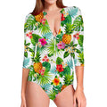 Tropical Aloha Pineapple Pattern Print Long Sleeve Swimsuit