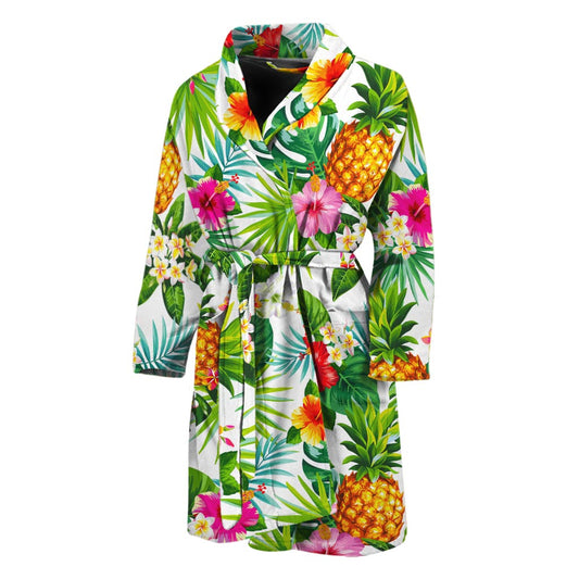 Tropical Aloha Pineapple Pattern Print Men's Bathrobe
