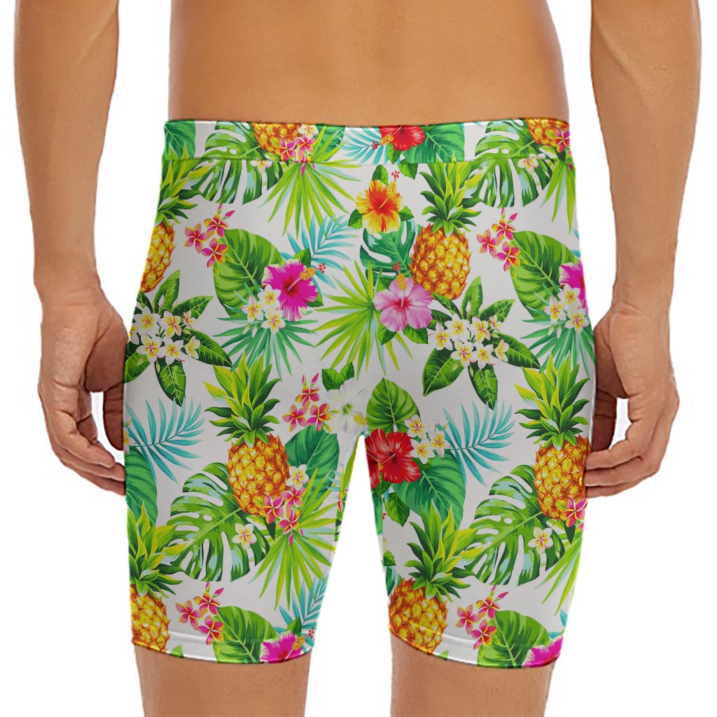 Tropical Aloha Pineapple Pattern Print Men's Long Boxer Briefs