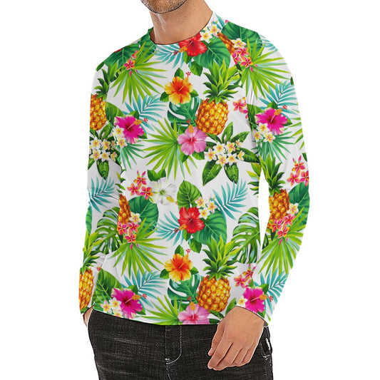Tropical Aloha Pineapple Pattern Print Men's Long Sleeve Rash Guard
