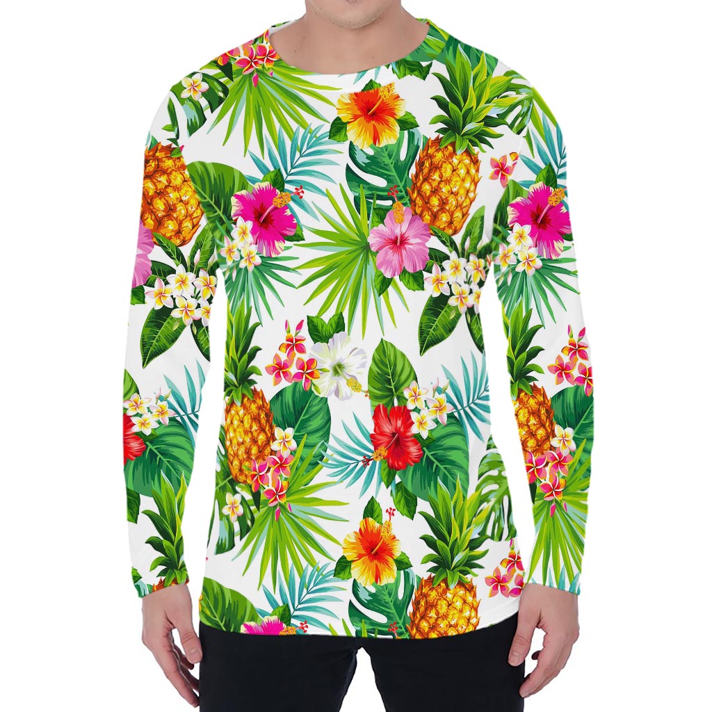 Tropical Aloha Pineapple Pattern Print Men's Long Sleeve T-Shirt