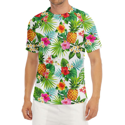 Tropical Aloha Pineapple Pattern Print Men's Short Sleeve Rash Guard