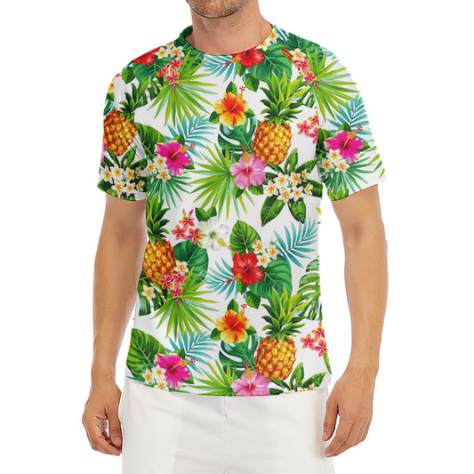 Tropical Aloha Pineapple Pattern Print Men's Short Sleeve Rash Guard
