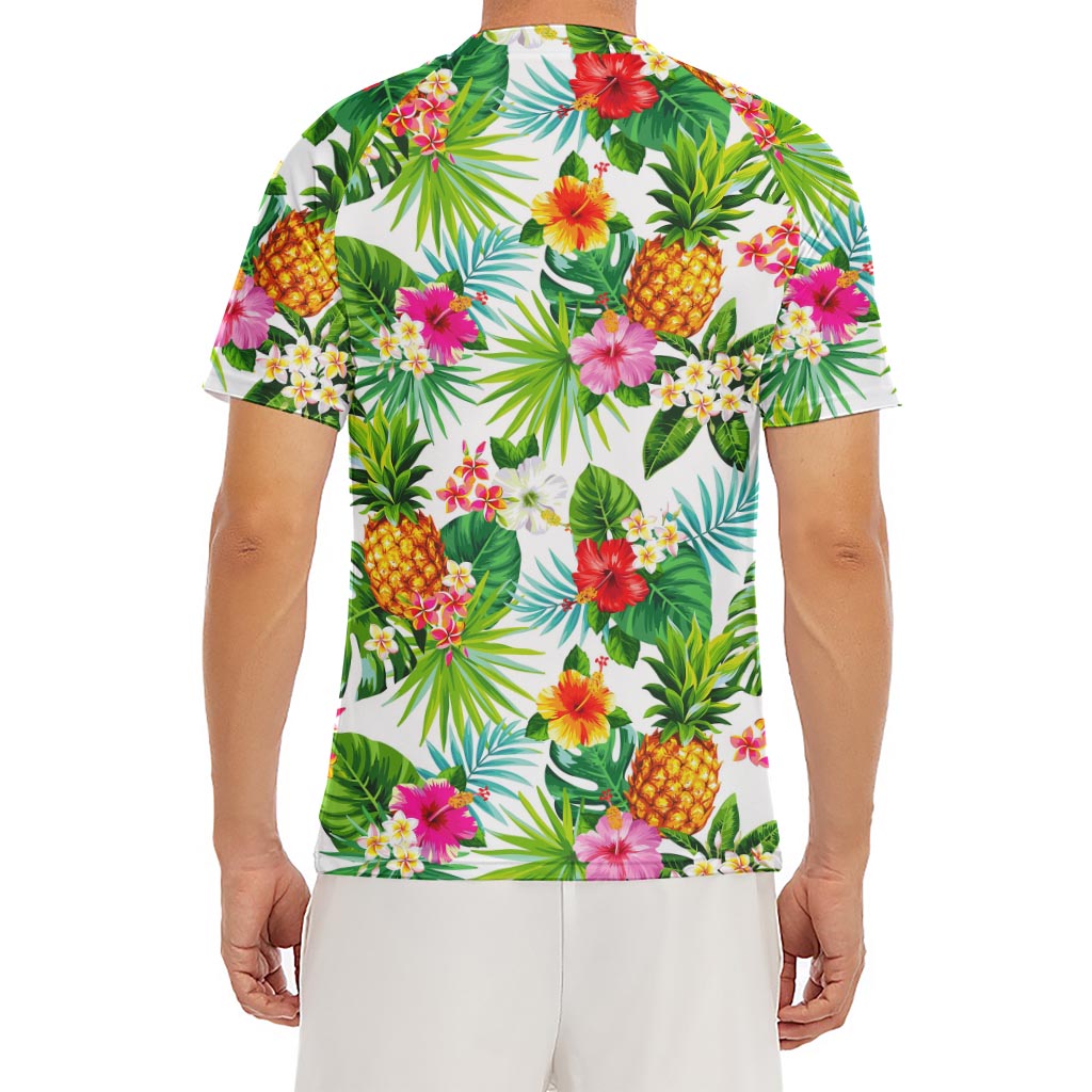 Tropical Aloha Pineapple Pattern Print Men's Short Sleeve Rash Guard