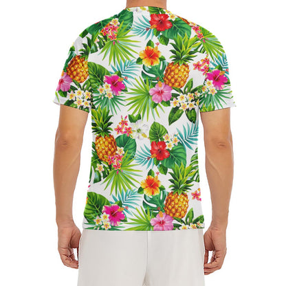 Tropical Aloha Pineapple Pattern Print Men's Short Sleeve Rash Guard