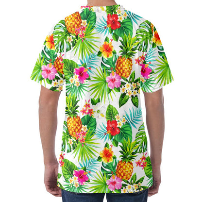 Tropical Aloha Pineapple Pattern Print Men's Velvet T-Shirt