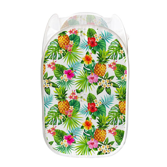 Tropical Aloha Pineapple Pattern Print Mesh Laundry Hamper
