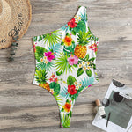 Tropical Aloha Pineapple Pattern Print One Shoulder Bodysuit