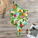 Tropical Aloha Pineapple Pattern Print One Shoulder Bodysuit