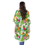 Tropical Aloha Pineapple Pattern Print Open Front Beach Cover Up