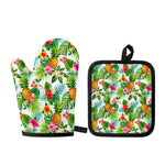 Tropical Aloha Pineapple Pattern Print Oven Mitt And Pot Holder Set