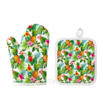 Tropical Aloha Pineapple Pattern Print Oven Mitt And Pot Holder Set