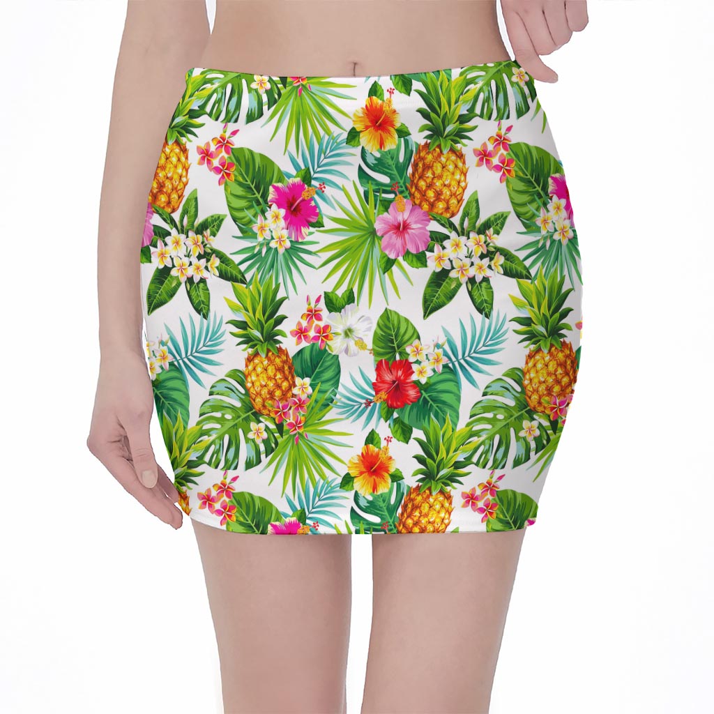 Tropical Aloha Pineapple Pattern Print Pencil Mini Skirt
