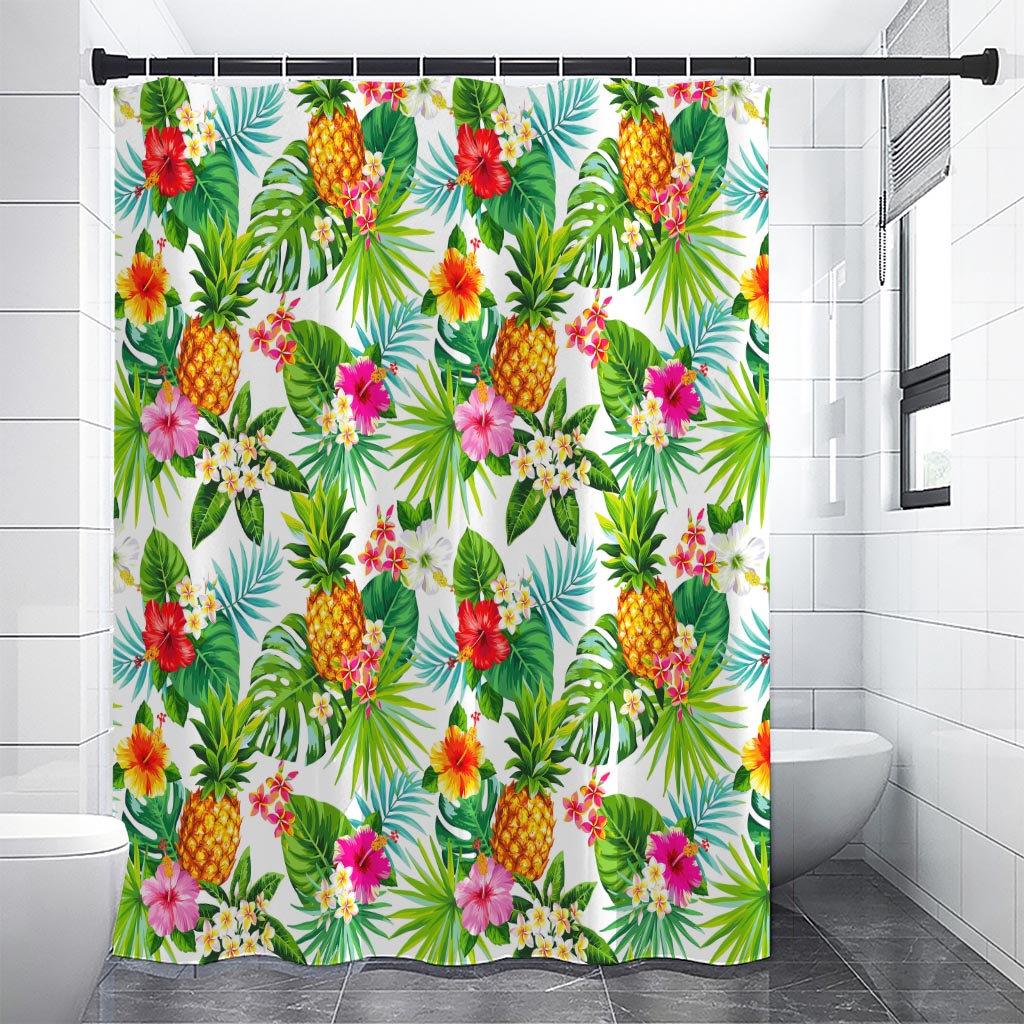 Tropical Aloha Pineapple Pattern Print Premium Shower Curtain