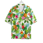 Tropical Aloha Pineapple Pattern Print Rayon Hawaiian Shirt