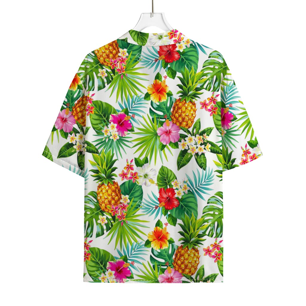 Tropical Aloha Pineapple Pattern Print Rayon Hawaiian Shirt
