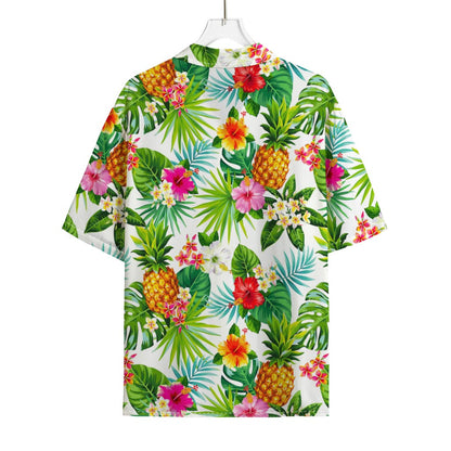 Tropical Aloha Pineapple Pattern Print Rayon Hawaiian Shirt