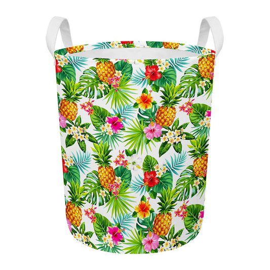 Tropical Aloha Pineapple Pattern Print Round Laundry Basket