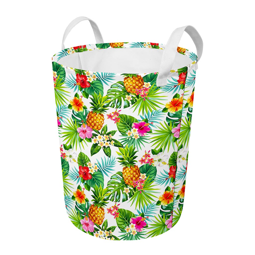 Tropical Aloha Pineapple Pattern Print Round Laundry Basket