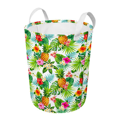 Tropical Aloha Pineapple Pattern Print Round Laundry Basket