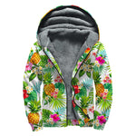 Tropical Aloha Pineapple Pattern Print Sherpa Lined Zip Up Hoodie