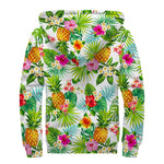 Tropical Aloha Pineapple Pattern Print Sherpa Lined Zip Up Hoodie